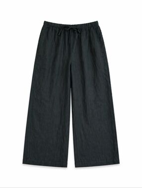 dip Linen Blend Wide Leg Drawstring Ankle Pants Forest Green Size M